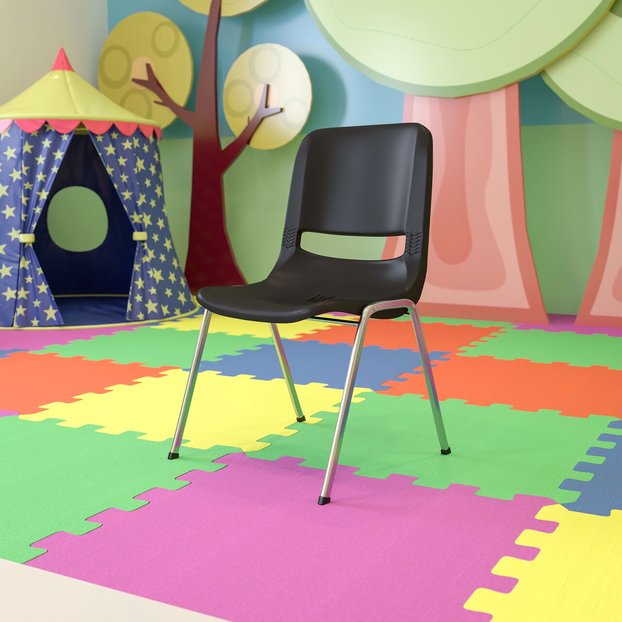 Emma and Oliver Ergonomic Chrome Stack Chair - 18" Seat Daycare Home School